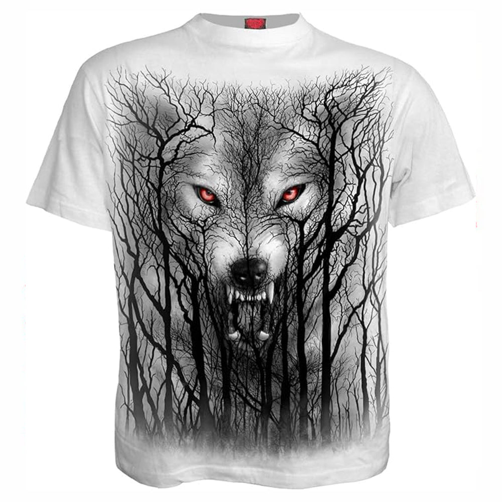 White - Front - Spiral Unisex Adult Forest Wolf T-Shirt