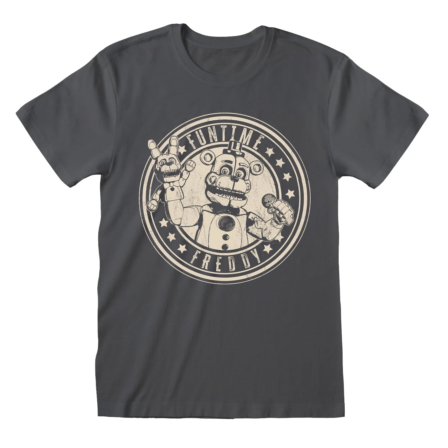Charcoal - Front - Five Nights At Freddys Unisex Adult Funtime Freddy Distressed T-Shirt