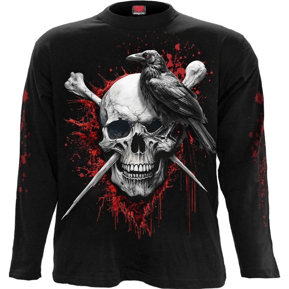 Black - Front - Spiral Direct Unisex Adult Death Raven Long-Sleeved T-Shirt