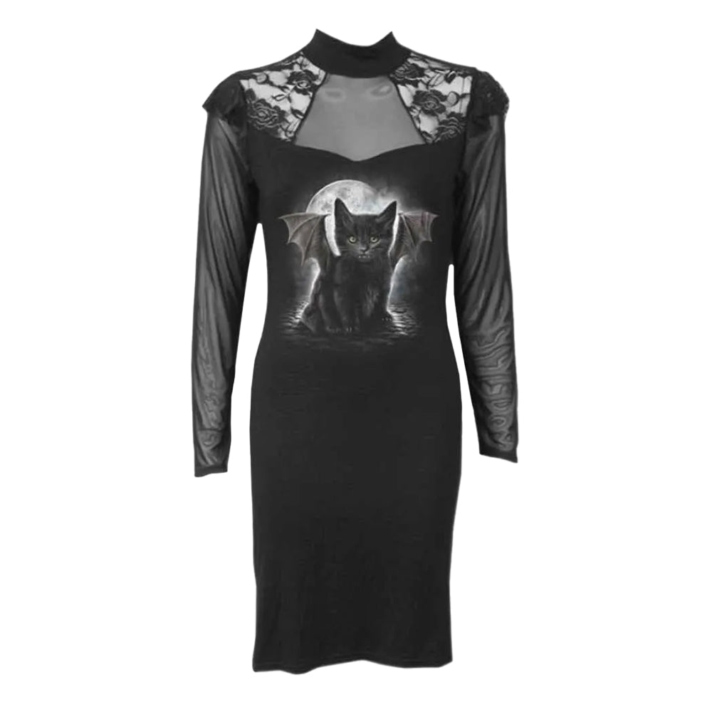 Black - Front - Spiral Direct Womens-Ladies Bat Cat Corset Dress