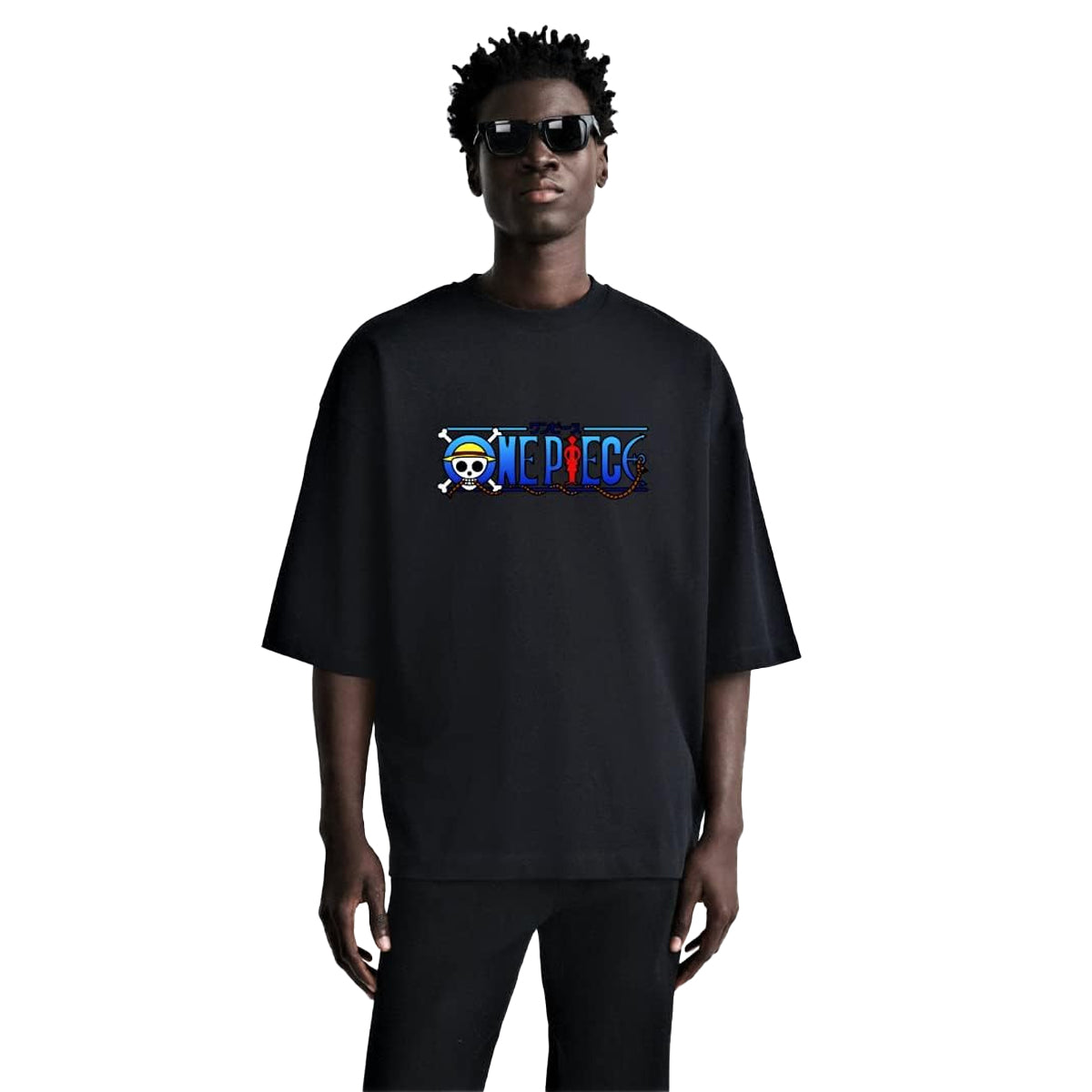 Black - Side - One Piece Unisex Adult Strawhat Pirates T-Shirt