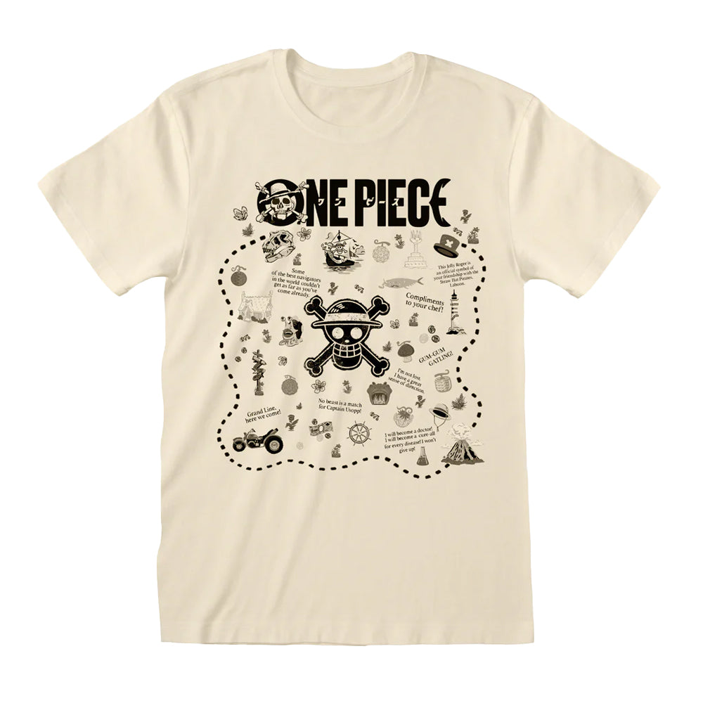 Natural - Front - One Piece Unisex Adult Treasure Map T-Shirt