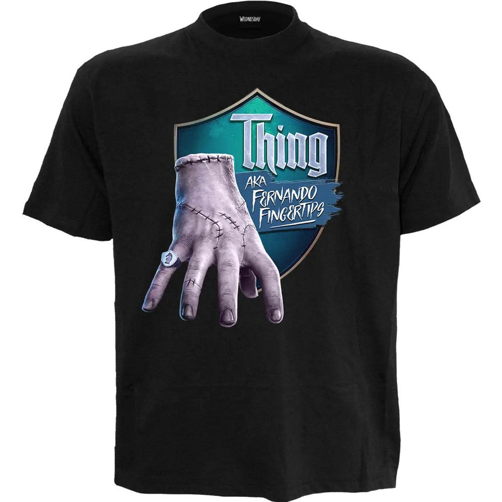Black - Front - Wednesday Unisex Adult Fernando Fingertips Thing T-Shirt