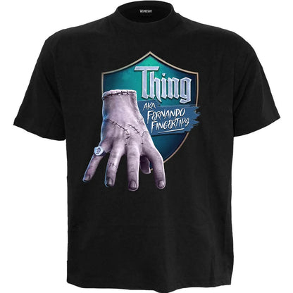Black - Front - Wednesday Unisex Adult Fernando Fingertips Thing T-Shirt