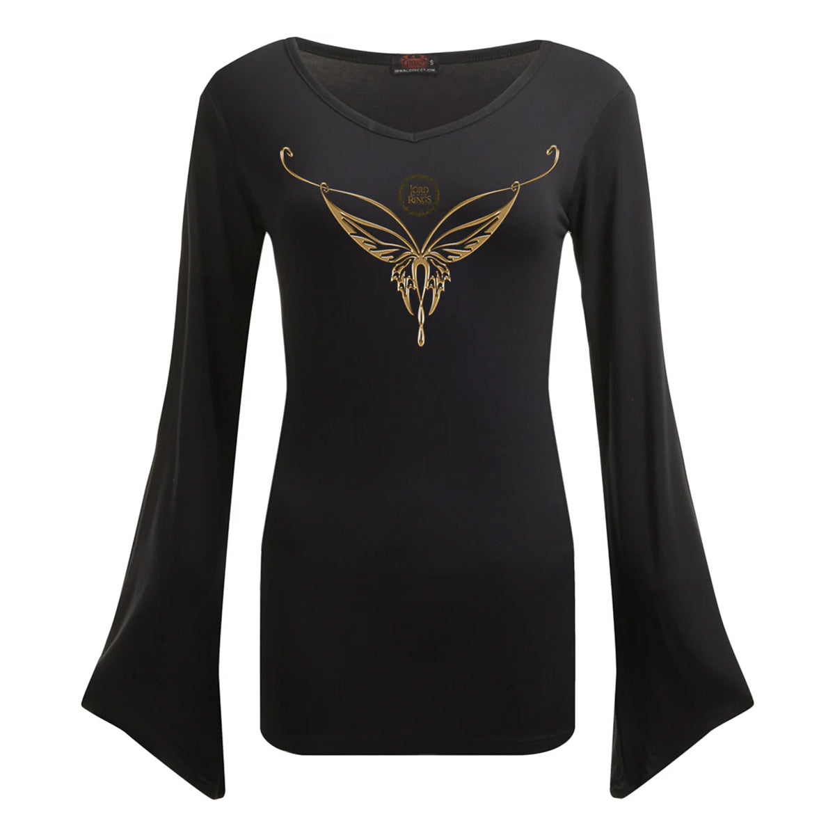 Black - Front - Spiral Womens-Ladies Elven Necklace The Lord Of The Rings Goth Sleeve T-Shirt