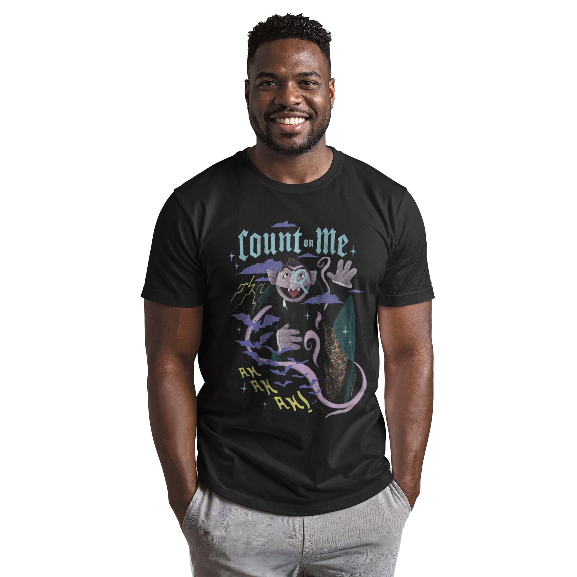Black - Side - Sesame Street Unisex Adult Count On Me T-Shirt