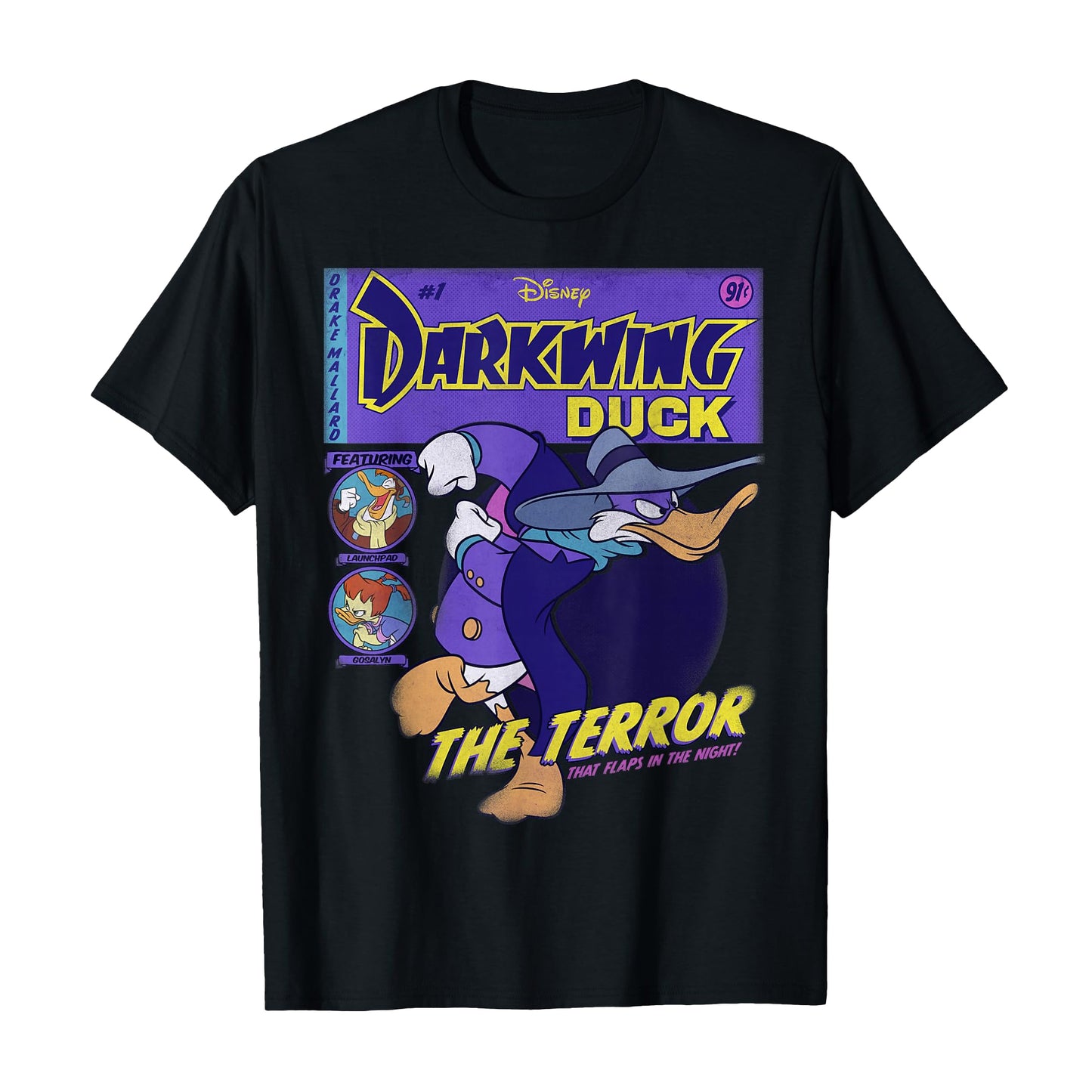 Black - Front - Darkwing Duck Unisex Adult Comic Cover Regular T-Shirt