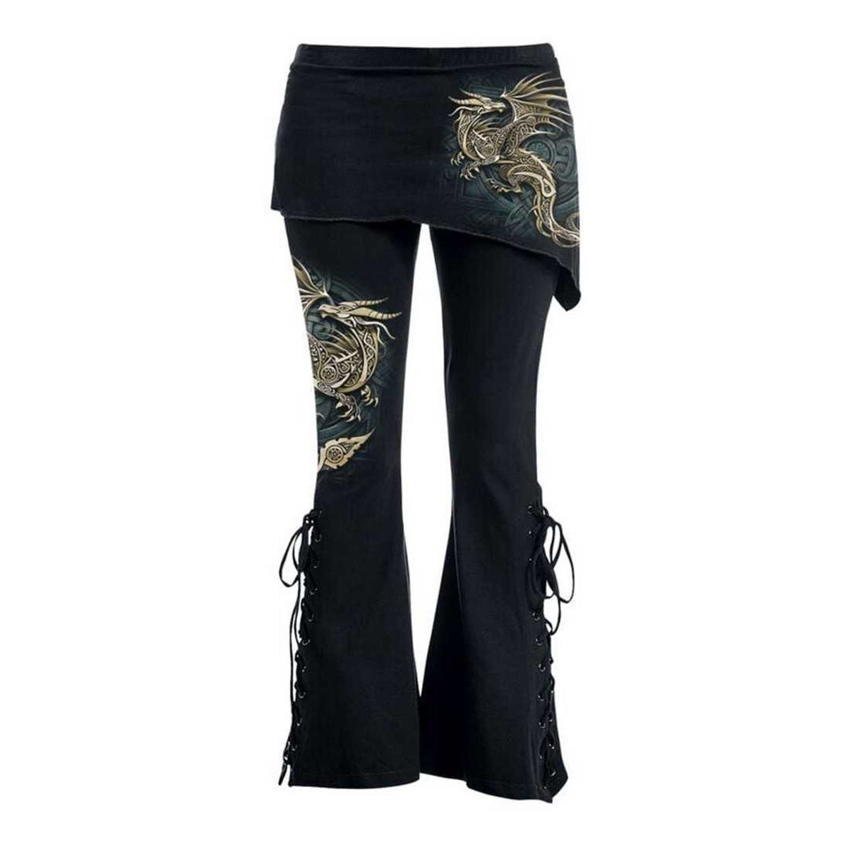 Black - Front - Spiral Womens-Ladies Celtic Dragon Bootcut Leggings