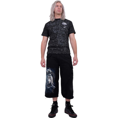 Black - Back - Spiral Unisex Adult Odins Warrior Vintage Cargo Shorts
