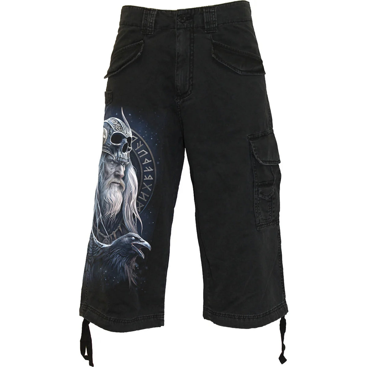 Black - Front - Spiral Unisex Adult Odins Warrior Vintage Cargo Shorts