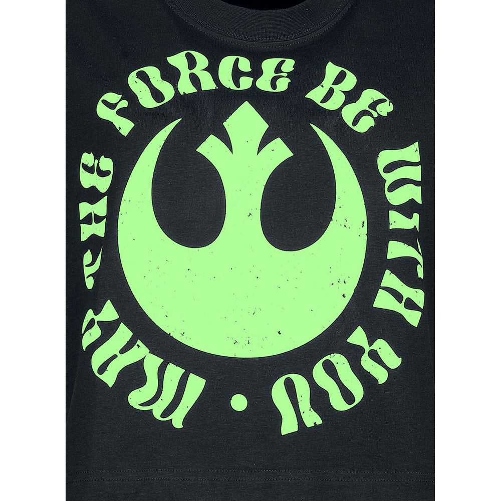 Black - Side - Star Wars Womens-Ladies May The Force Be With You Crop T-Shirt