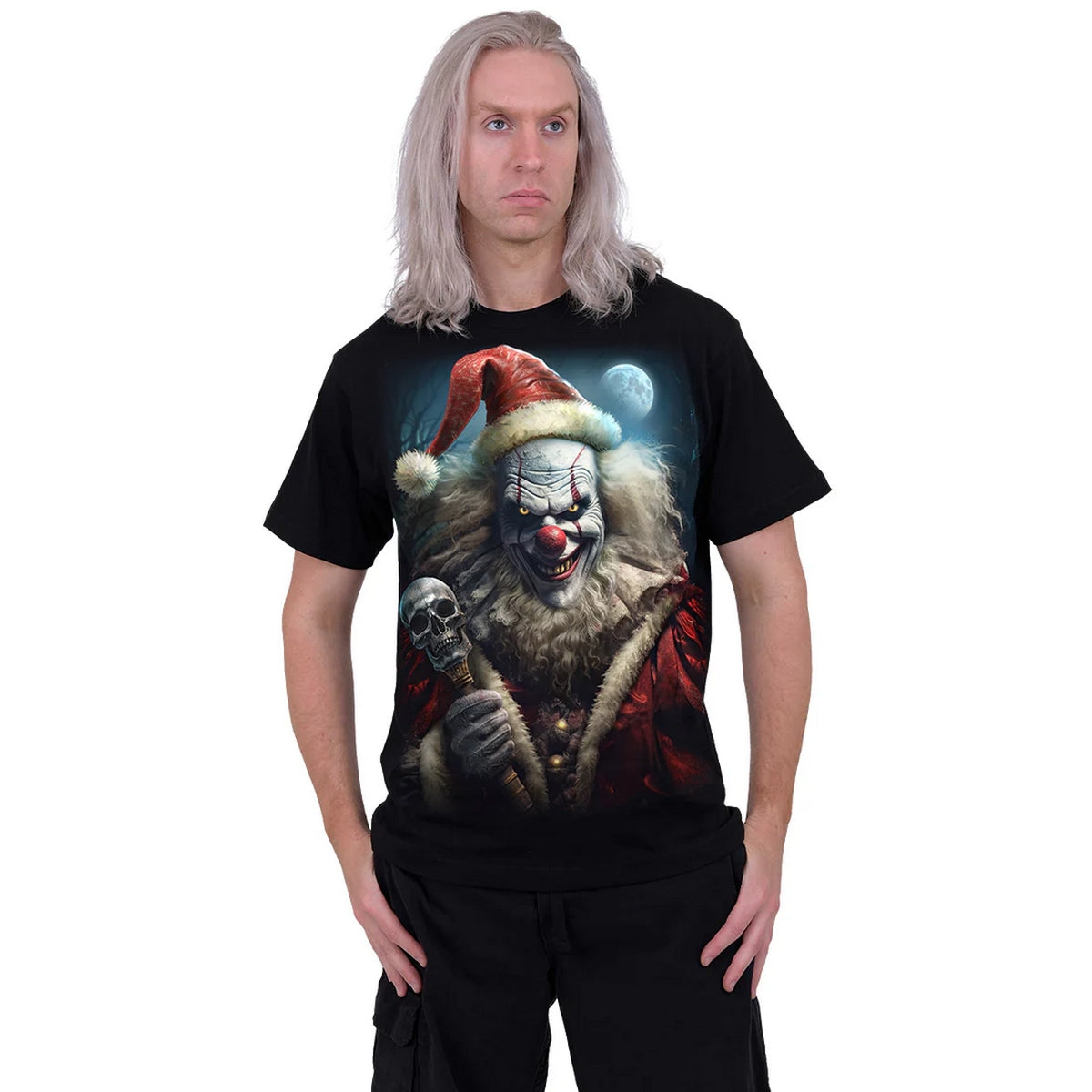 Black - Back - Spiral Direct Unisex Adult Naughty Or Nice Santa Back Print Christmas T-Shirt