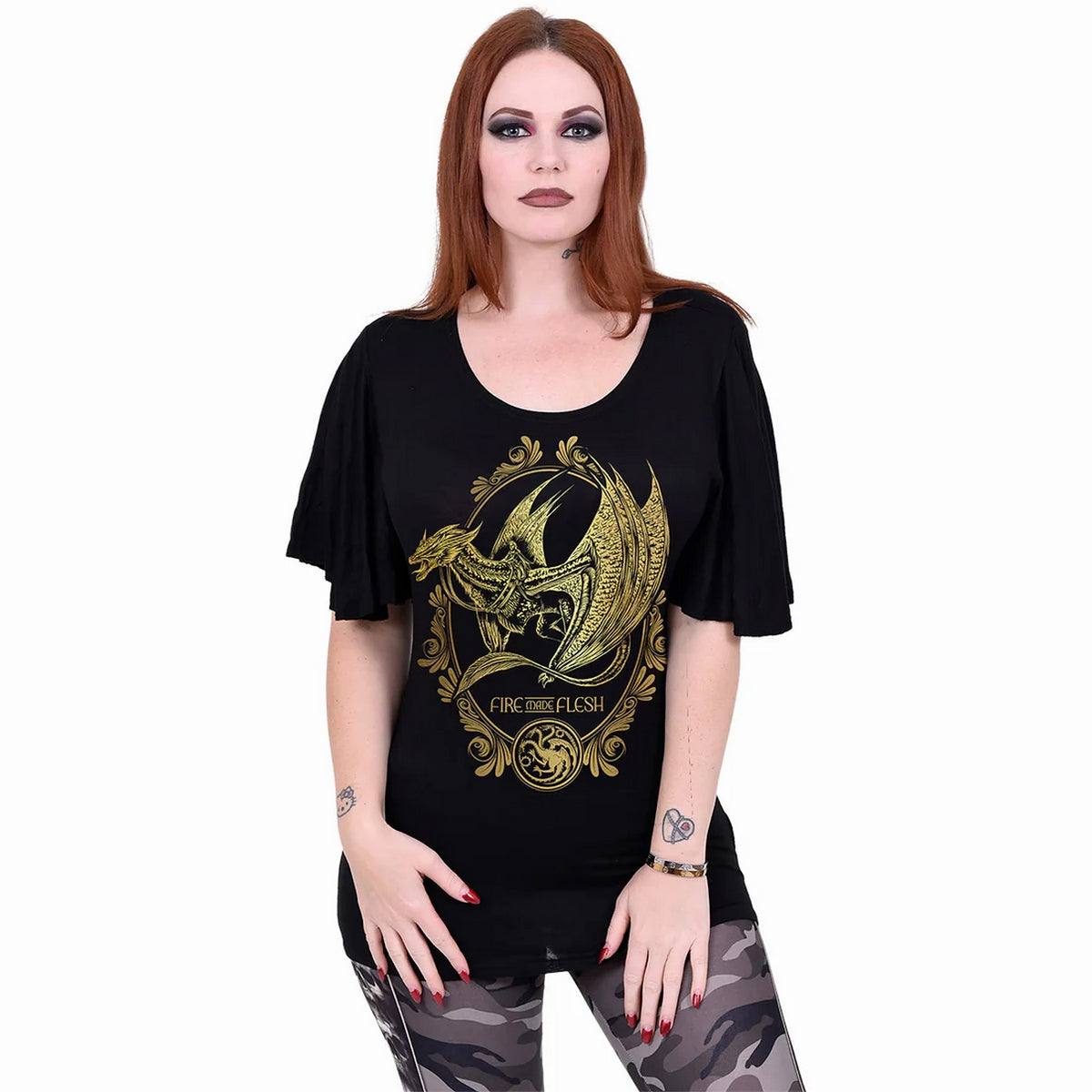 Black - Back - Spiral Direct Womens-Ladies Lotr Frodo Leaf Boat Neck Batwing Sleeve Top