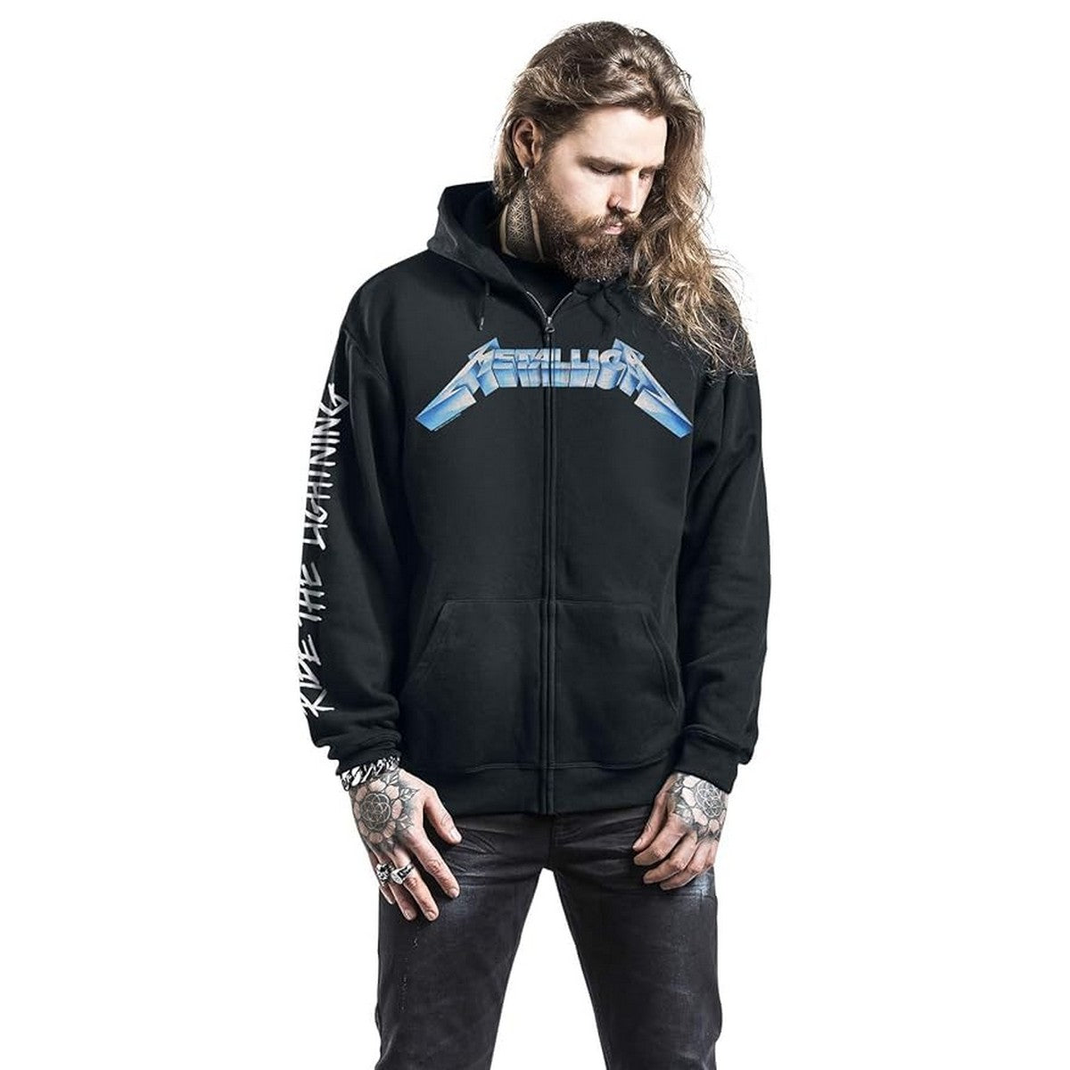 Black - Side - Metallica Unisex Adult Ride The Lightning Full Zip Hoodie