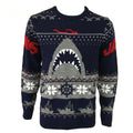Navy-Grey-Red - Front - Jaws Unisex Adult Shark Christmas Sweatshirt