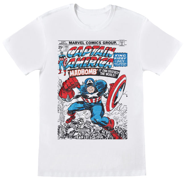 White - Front - Captain America Unisex Adult Comic Cover T-Shirt