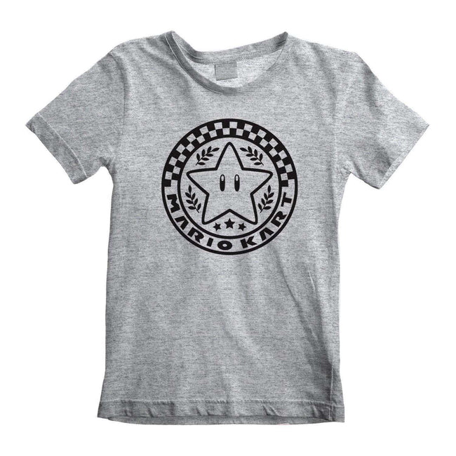 Grey Heather - Side - Super Mario Childrens-Kids Emblem T-Shirt