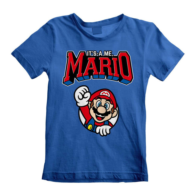Blue - Side - Super Mario Childrens-Kids Mario Varsity T-Shirt
