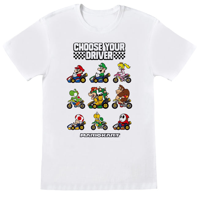 White - Front - Super Mario Unisex Adult Choose Your Driver T-Shirt
