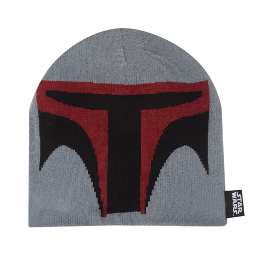 Grey-Black-Red - Front - Star Wars Face Boba Fett Beanie