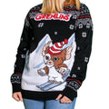 Black-White - Side - Gremlins Unisex Adult Skiing Gizmo Knitted Christmas Jumper