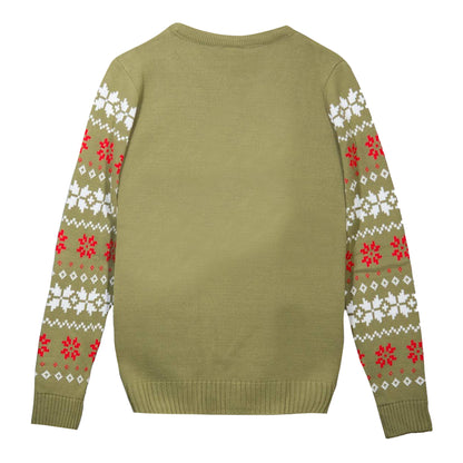 Khaki Green-Black-White - Back - Jurassic Park Unisex Adult Dinosaur Skeleton Knitted Christmas Jumper