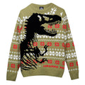 Khaki Green-Black-White - Front - Jurassic Park Unisex Adult Dinosaur Skeleton Knitted Christmas Jumper