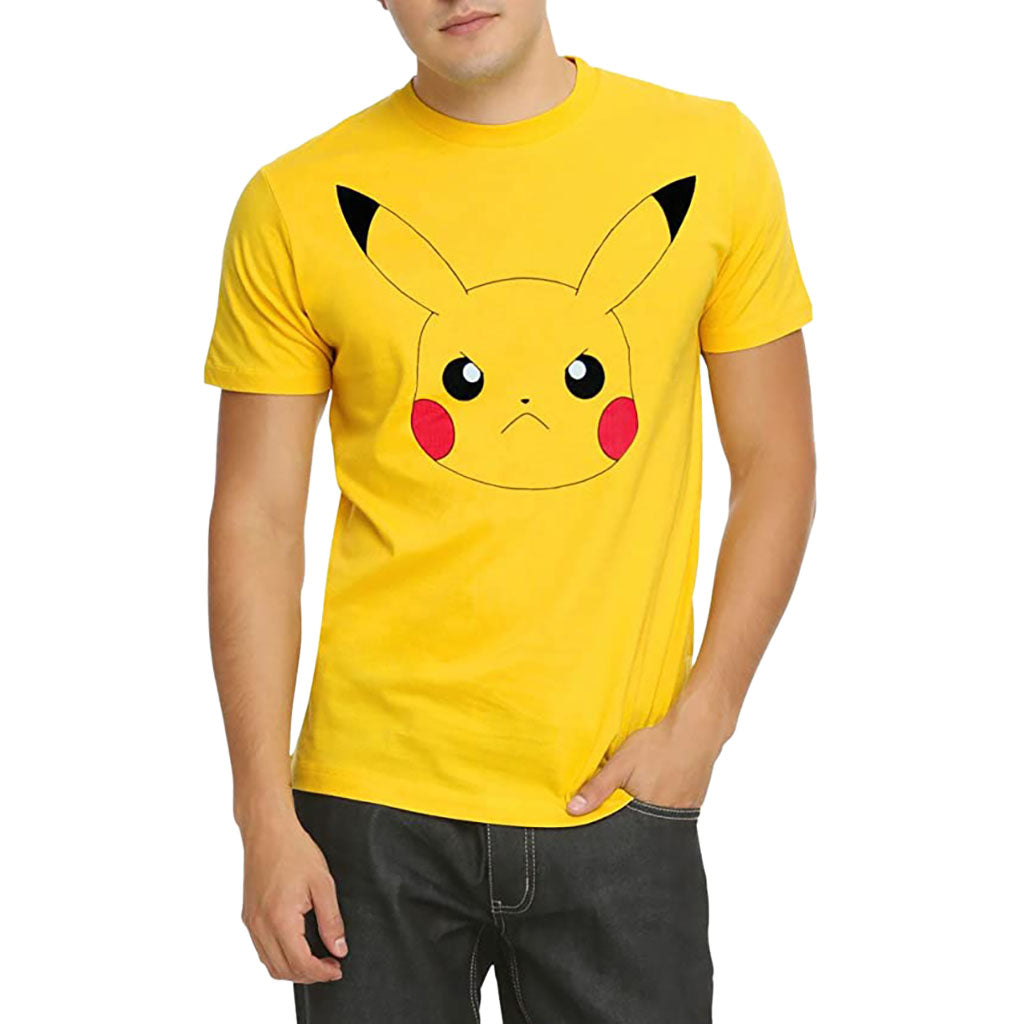 Yellow - Side - Pokemon Unisex Adult Pikachu Face T-Shirt