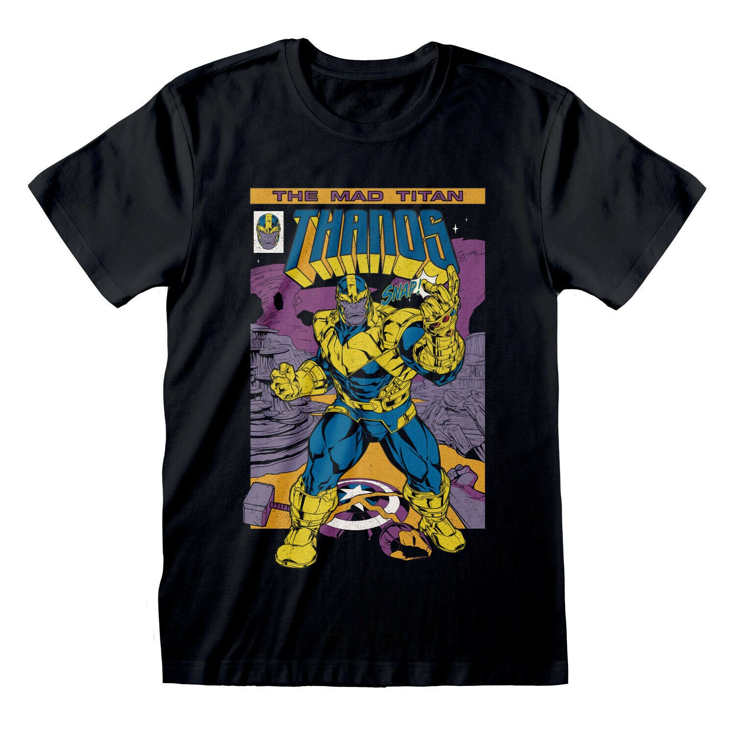 Black - Front - Marvel Avengers Unisex Adult Thanos Comic Cover T-Shirt