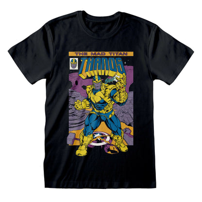 Black - Front - Marvel Avengers Unisex Adult Thanos Comic Cover T-Shirt