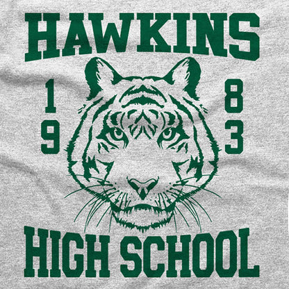 Heather Grey - Back - Stranger Things Unisex Adult Hawkins High School T-Shirt