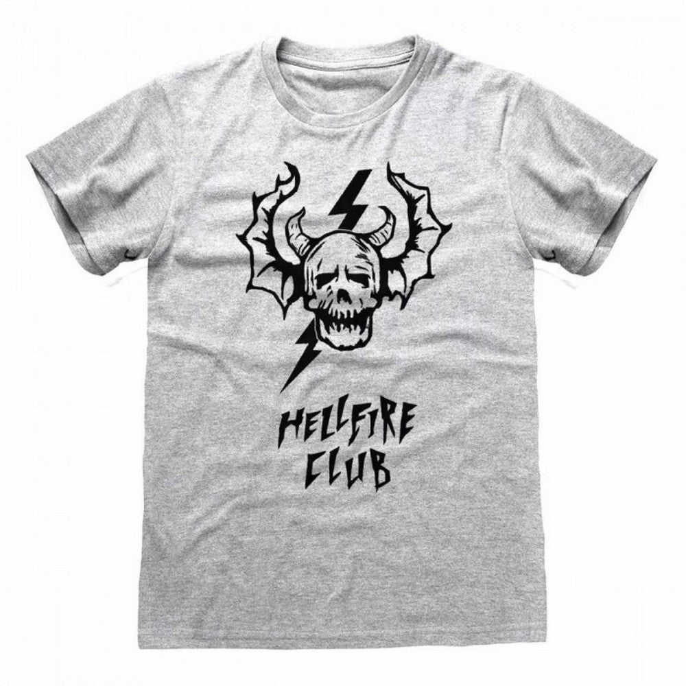 Heather Grey - Front - Stranger Things Unisex Adult Hellfire Skull T-Shirt