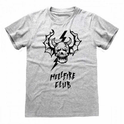 Heather Grey - Front - Stranger Things Unisex Adult Hellfire Skull T-Shirt