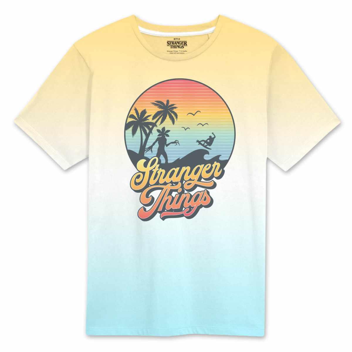 Yellow-Blue-White - Front - Stranger Things Unisex Adult Demogorgon Sunset T-Shirt
