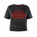 Black-Red - Front - Stranger Things Womens-Ladies Acid Wash Crop Top