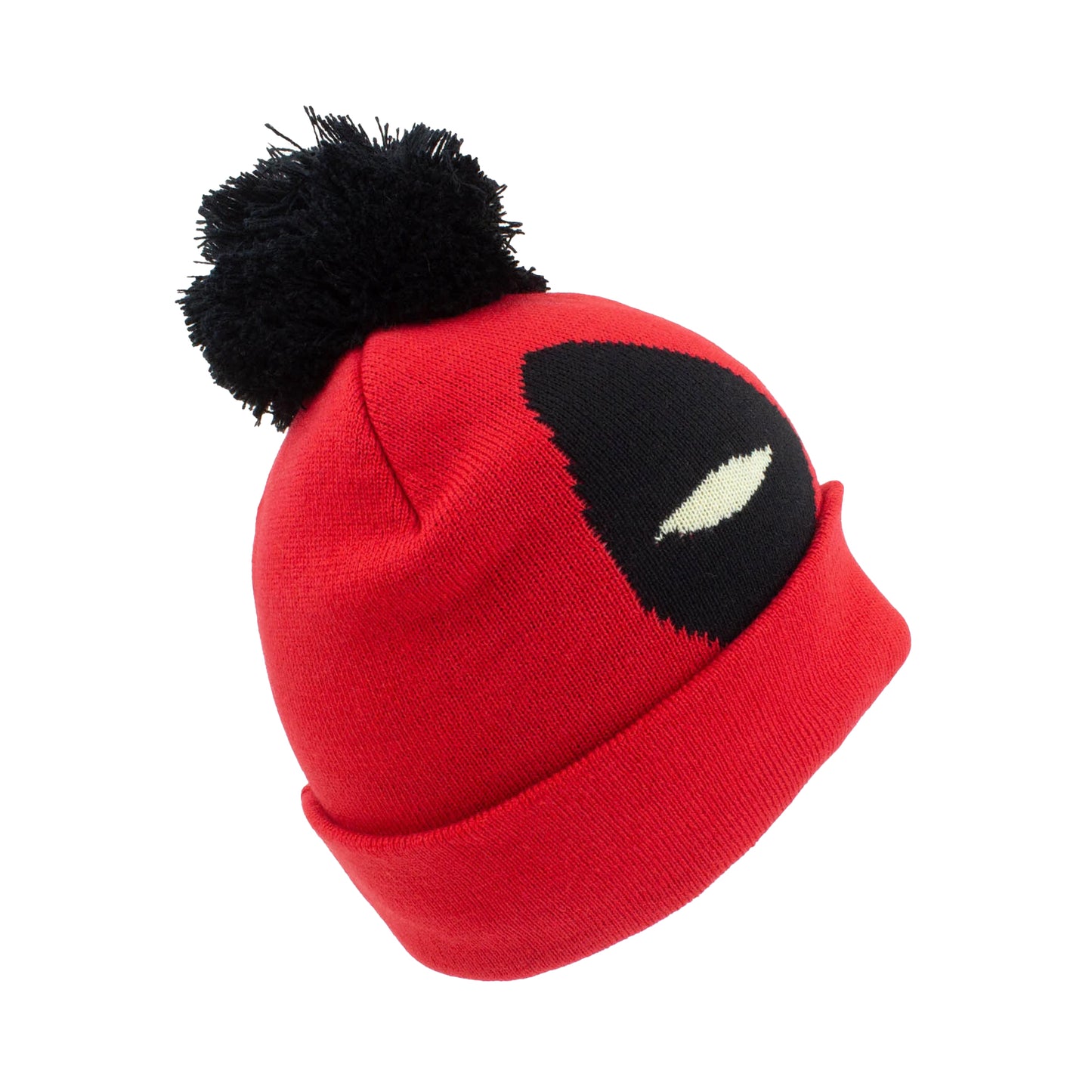 Red-Black - Side - Deadpool Face Pom Pom Beanie