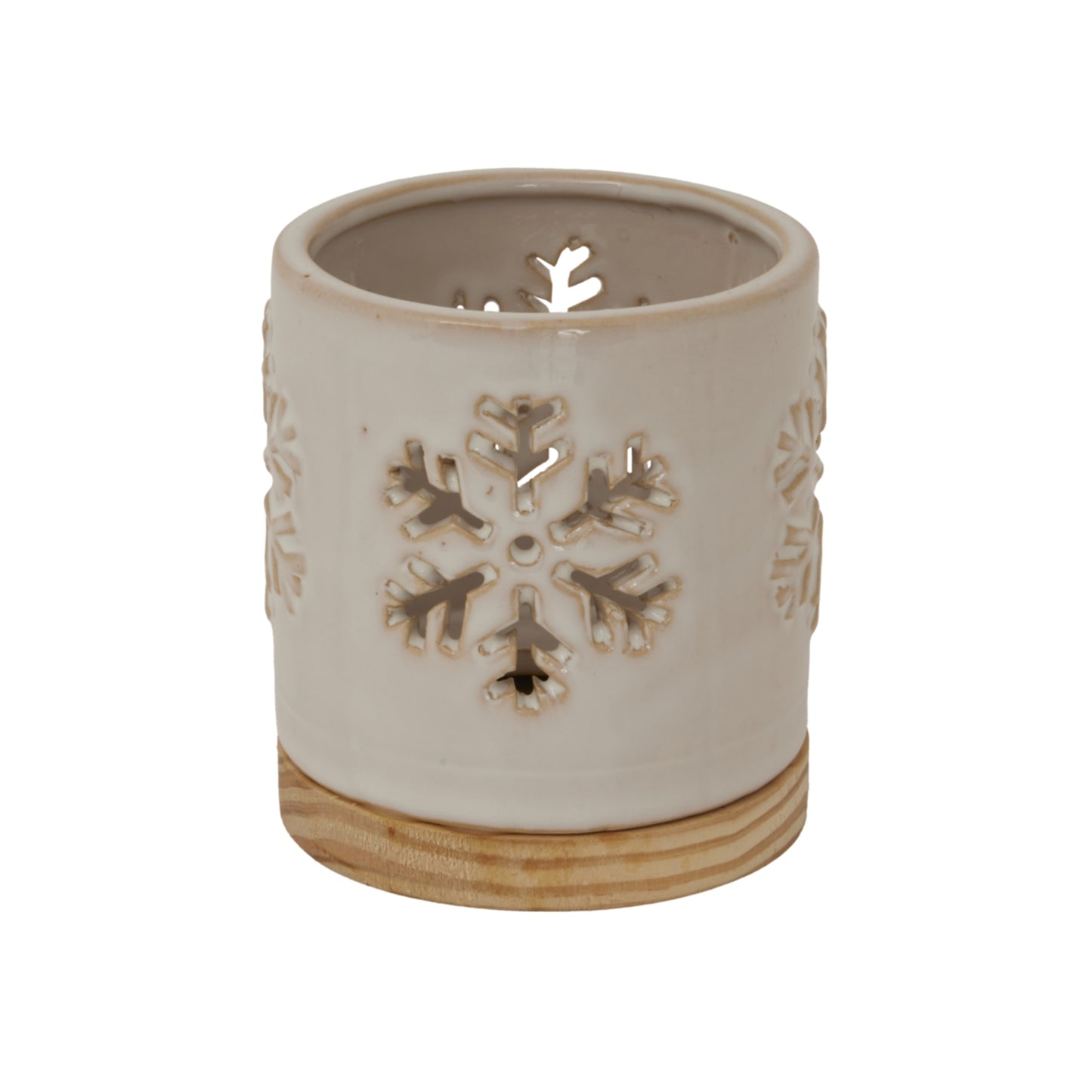 White - Side - Hill Interiors Ceramic Snowflake Christmas Candle Holder