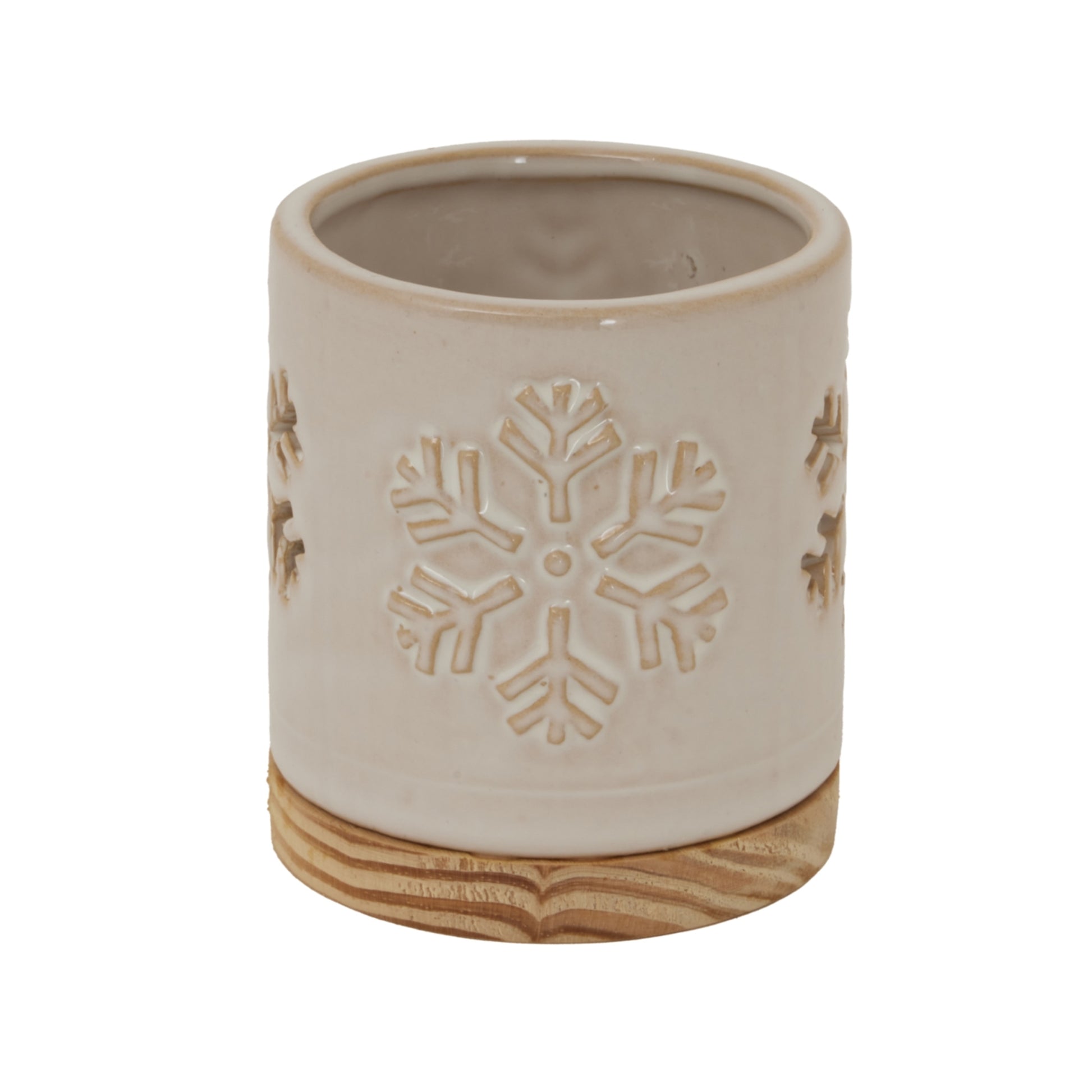White - Front - Hill Interiors Ceramic Snowflake Christmas Candle Holder
