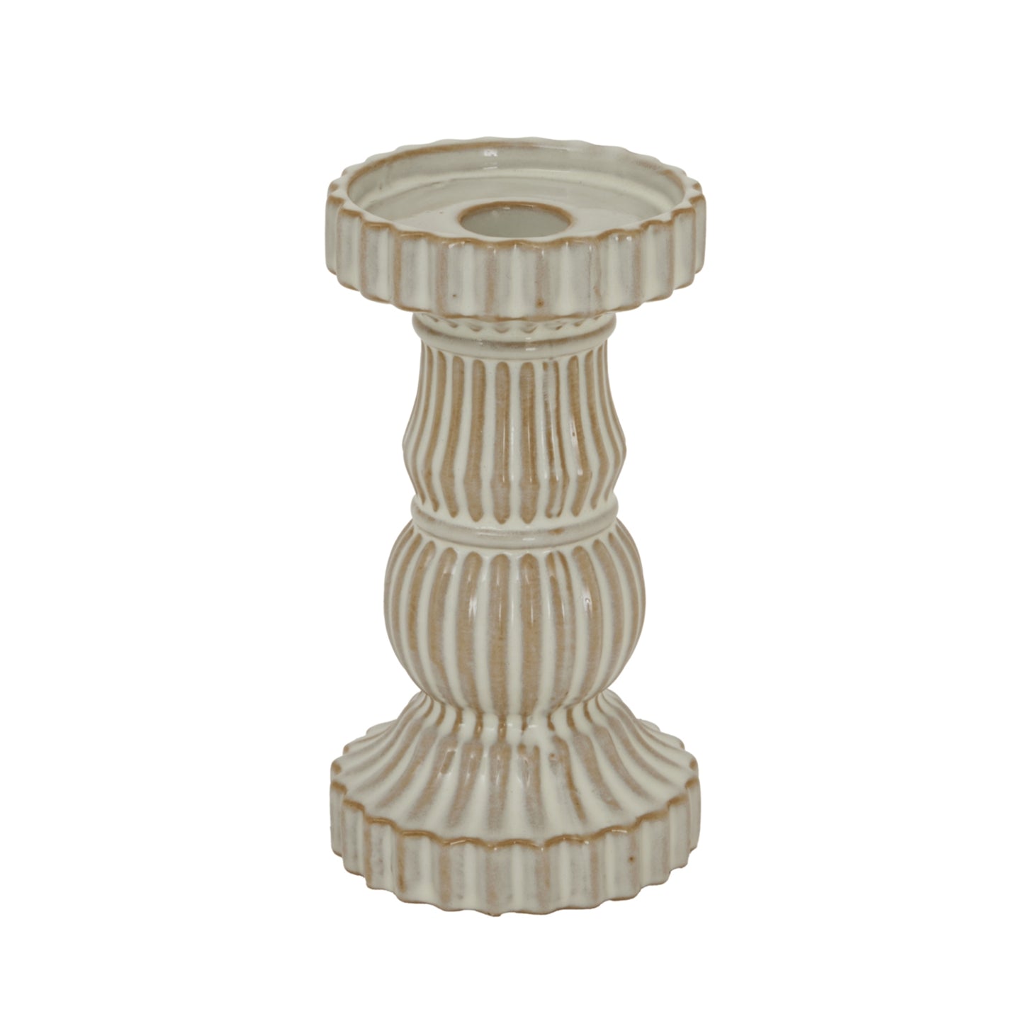 White - Front - Hill Interiors Ceramic Pillar Candle Holder