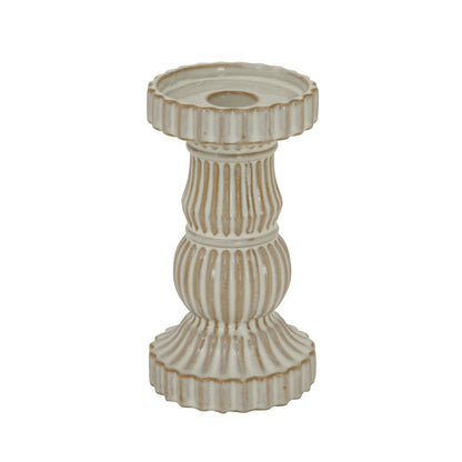 White - Front - Hill Interiors Ceramic Pillar Candle Holder