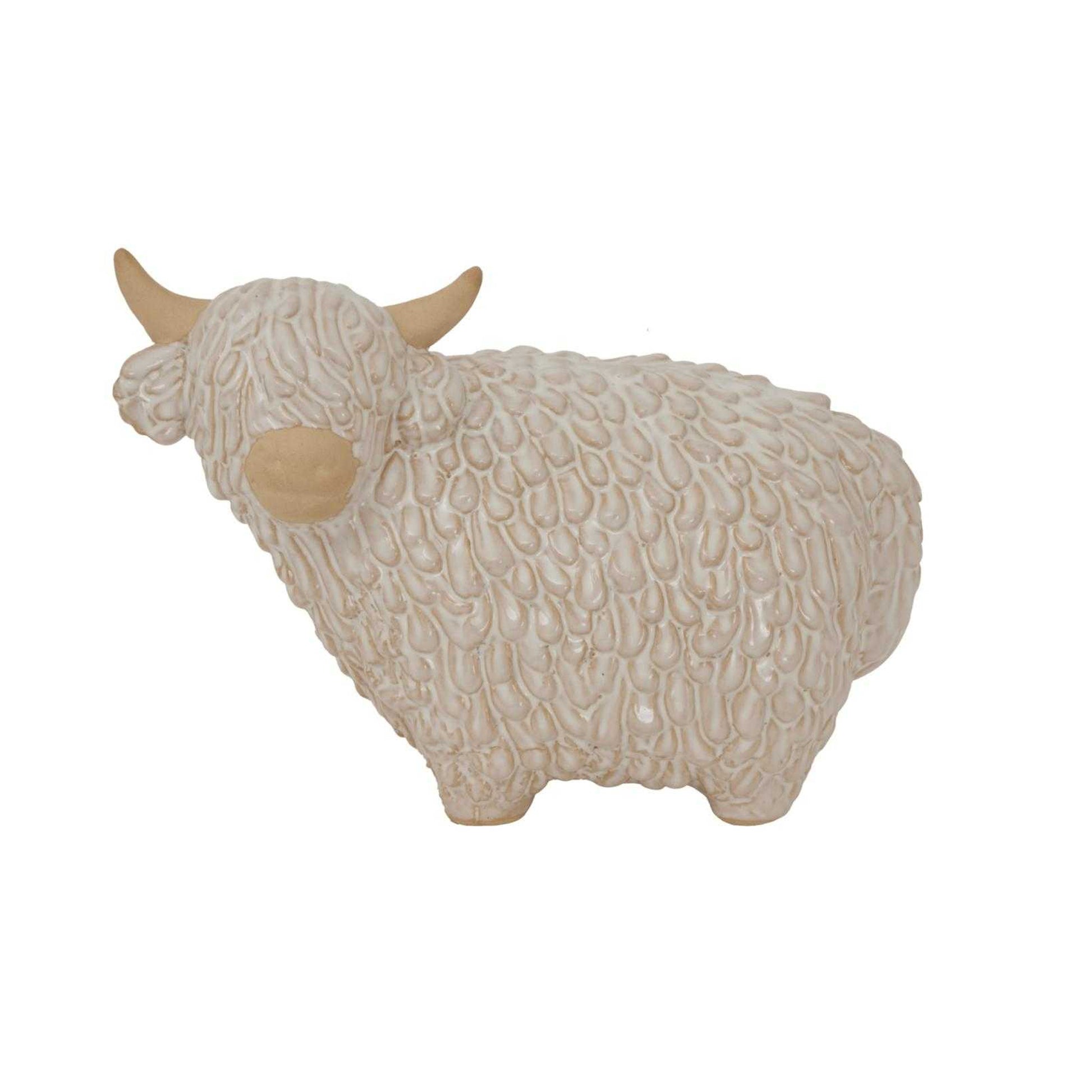White - Side - Hill Interiors Ceramic Highland Cow Christmas Decoration