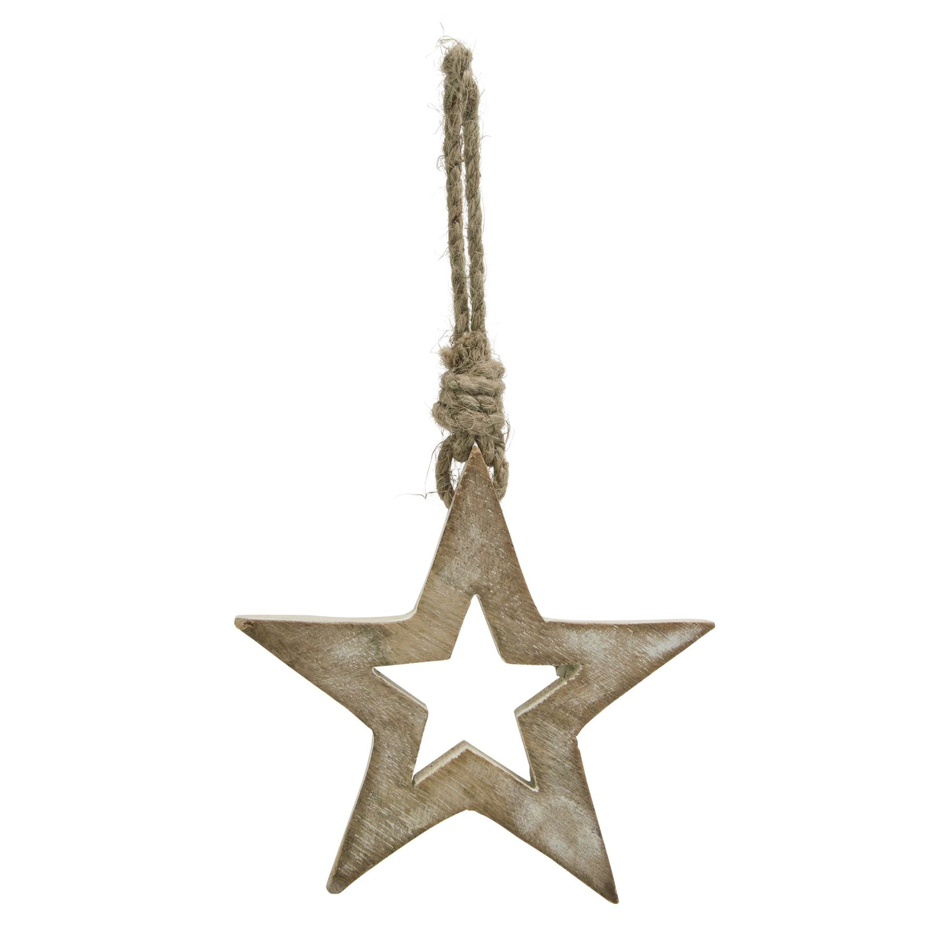 Brown-White - Back - Hill Interiors Wooden Star Hanging Ornament