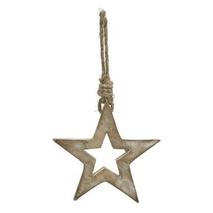 Brown-White - Back - Hill Interiors Wooden Star Hanging Ornament