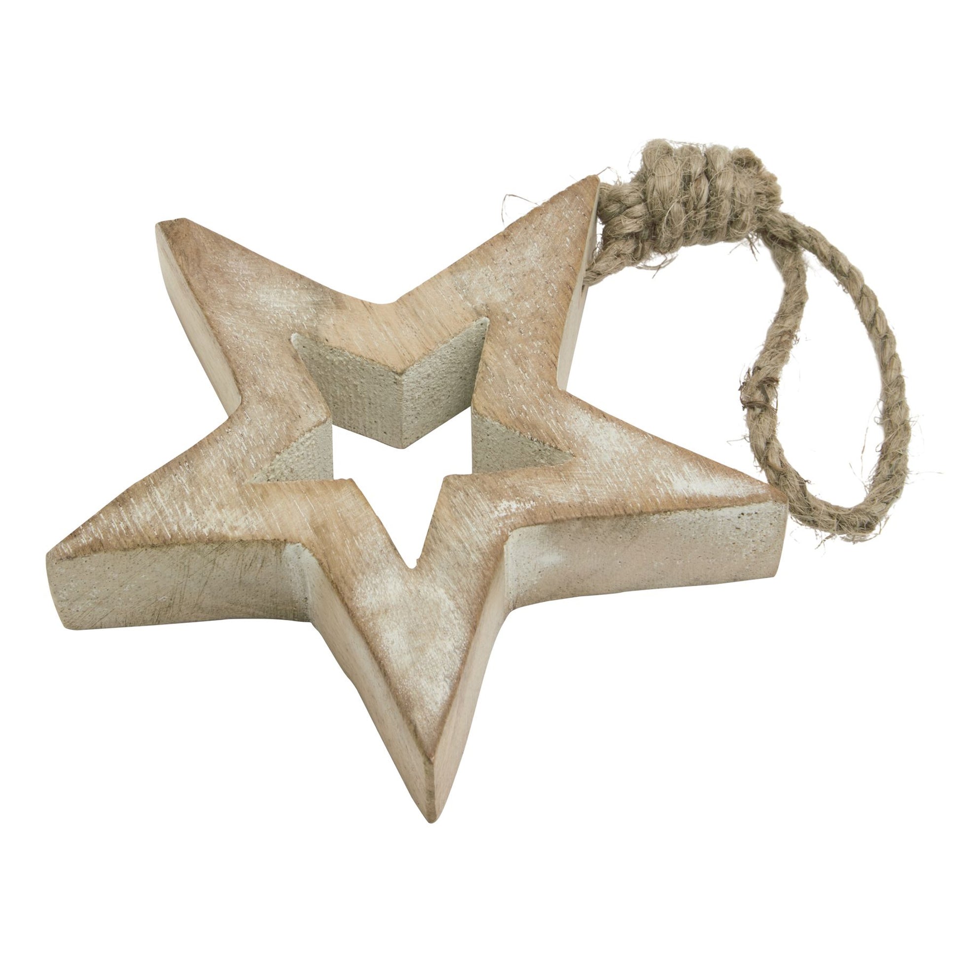 Brown-White - Side - Hill Interiors Wooden Star Hanging Ornament