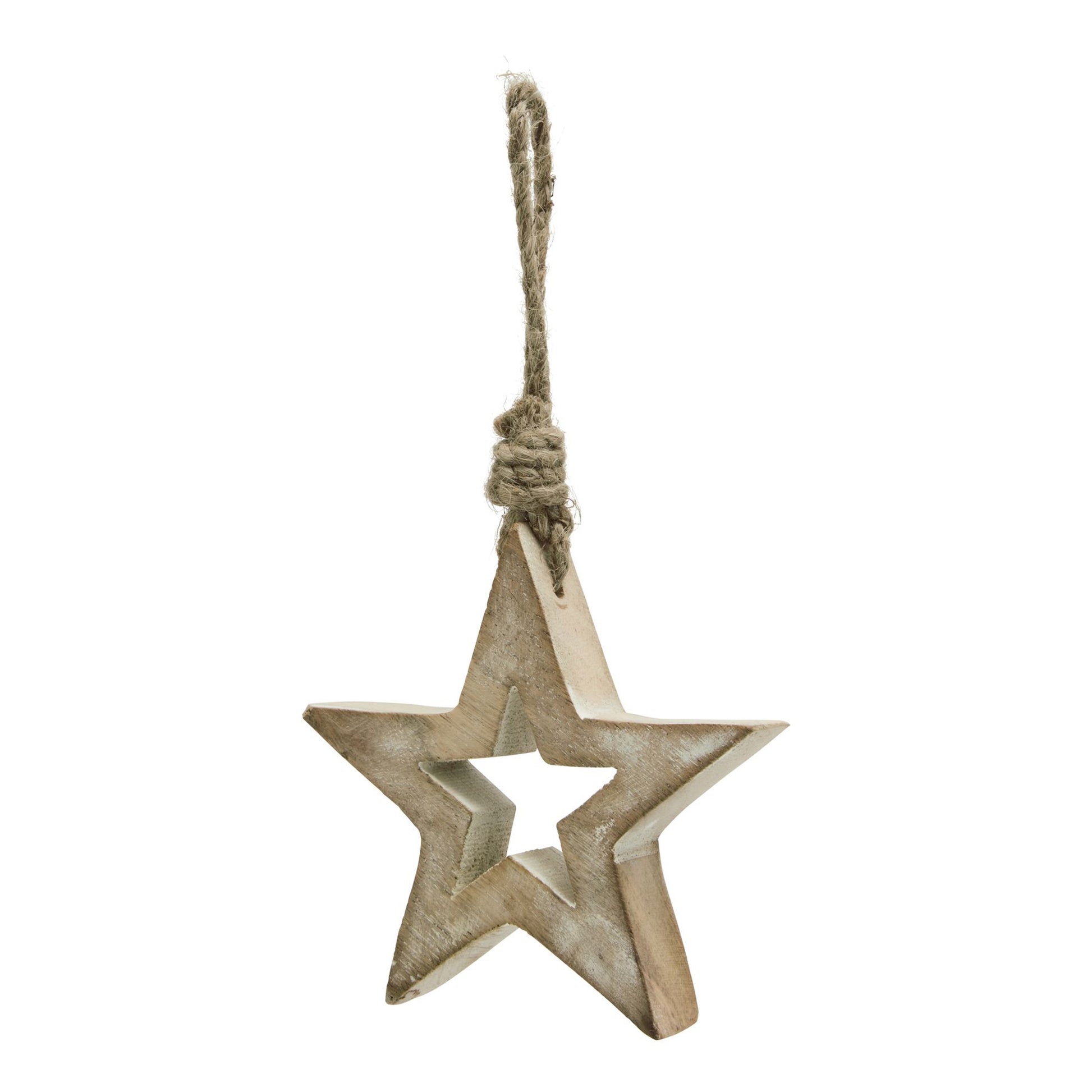 Brown-White - Front - Hill Interiors Wooden Star Hanging Ornament