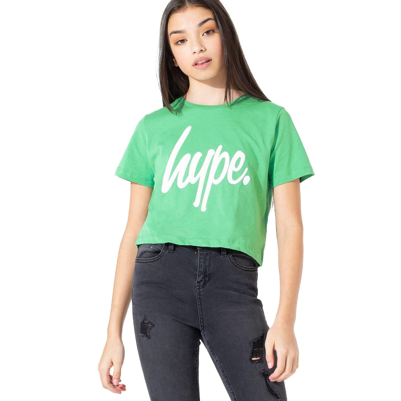 Green - Front - Hype Childrens-Kids Script Crop Top