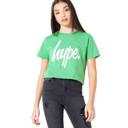 Green - Front - Hype Childrens-Kids Script Crop Top