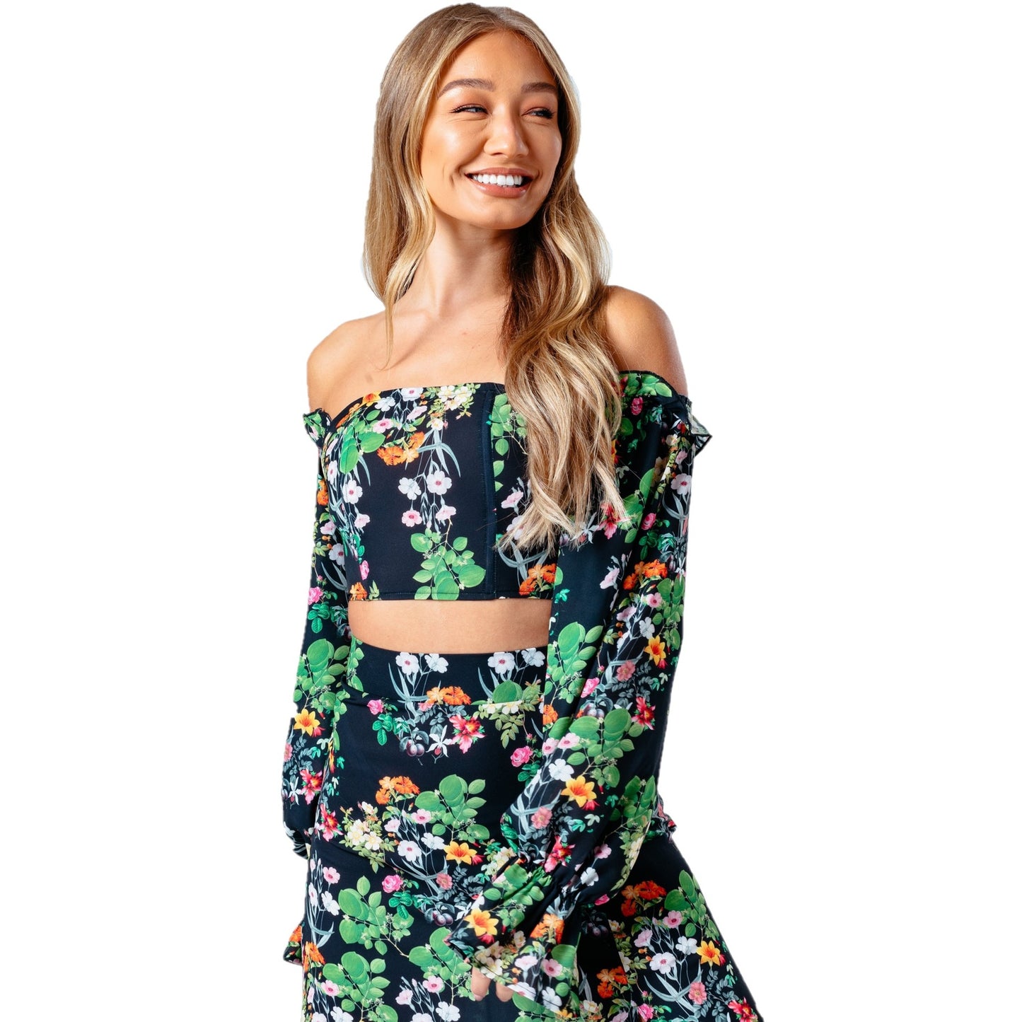 Multicoloured - Back - Hype Womens-Ladies Ditsy Floral Bardot Top