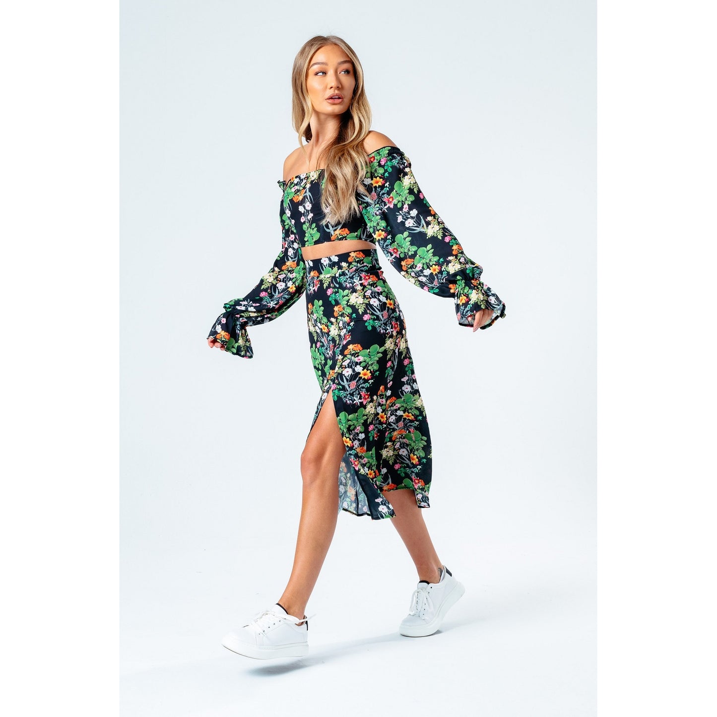 Multicoloured - Side - Hype Womens-Ladies Ditsy Floral Bardot Top