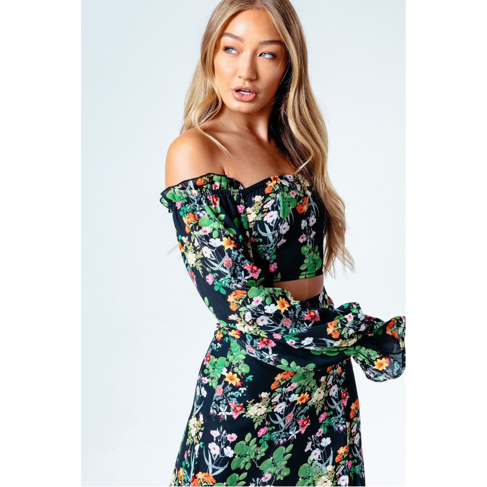 Multicoloured - Close up - Hype Womens-Ladies Ditsy Floral Bardot Top